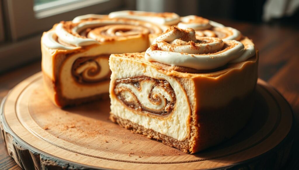 cinnamon roll cheesecake slices