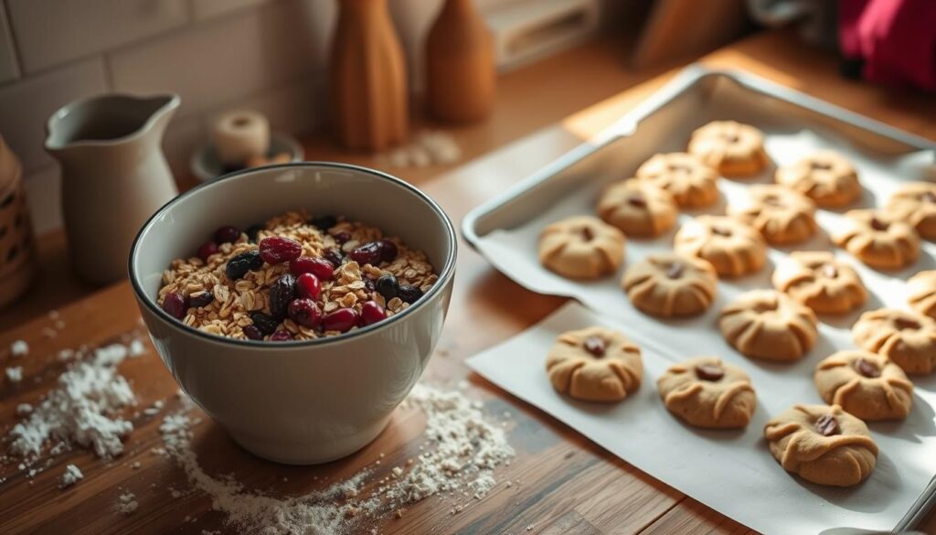 Baking oatmeal cranberry cookies