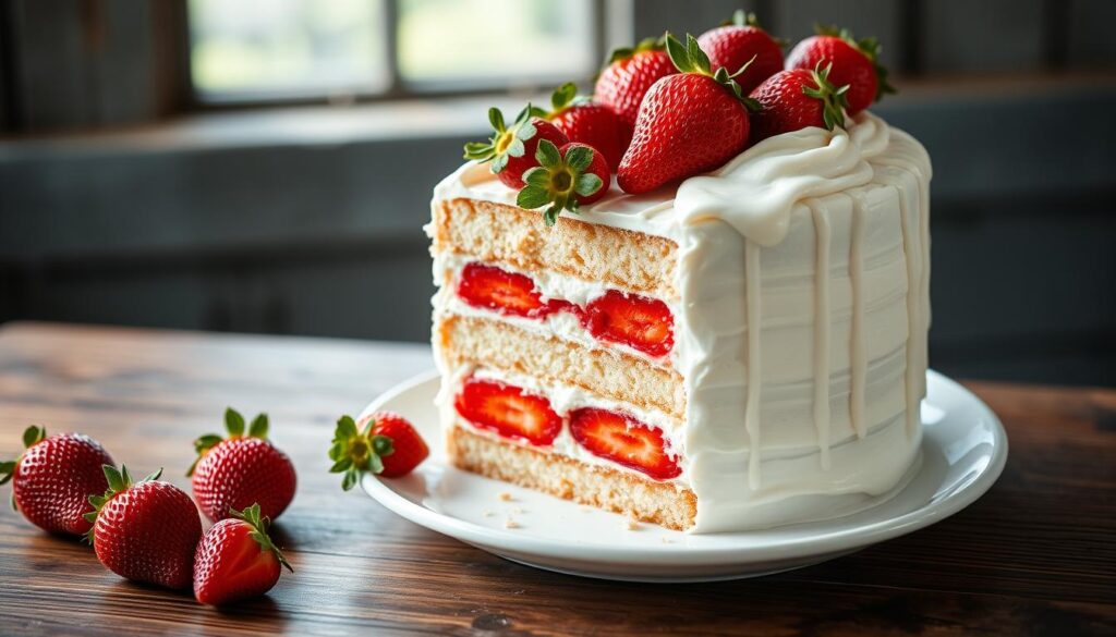 layering strawberry cake