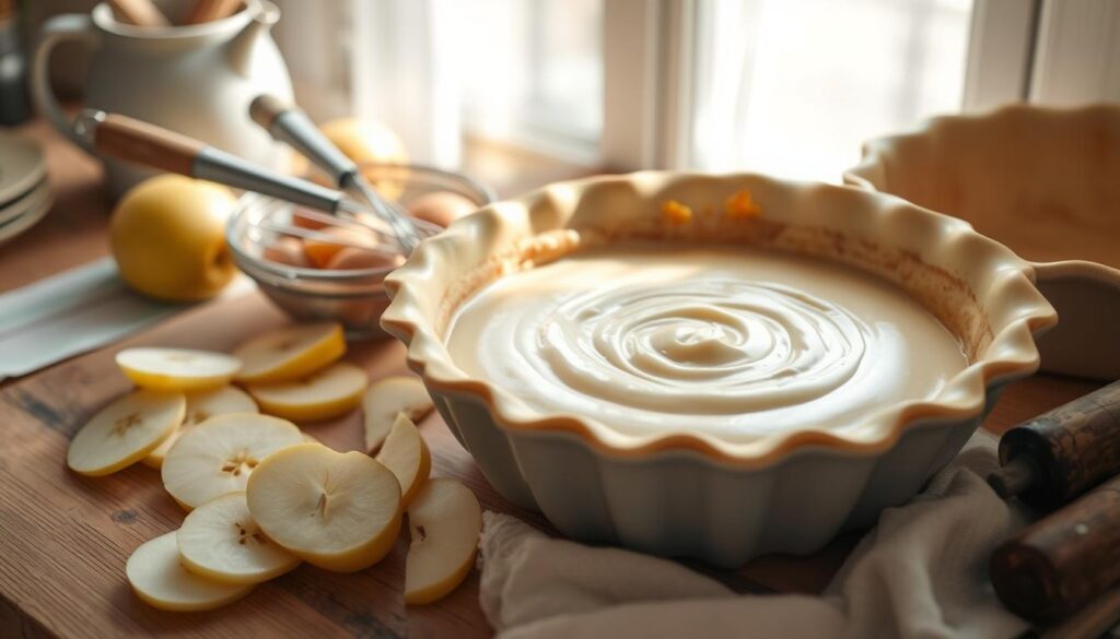 preparing apple cake batter